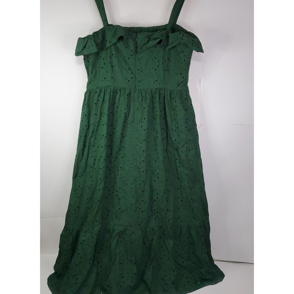 LOFT Women’s Emerald Green Size 10 Eyelet Ruffle Square Neck Midi Dress NWT - Picture 5 of 9